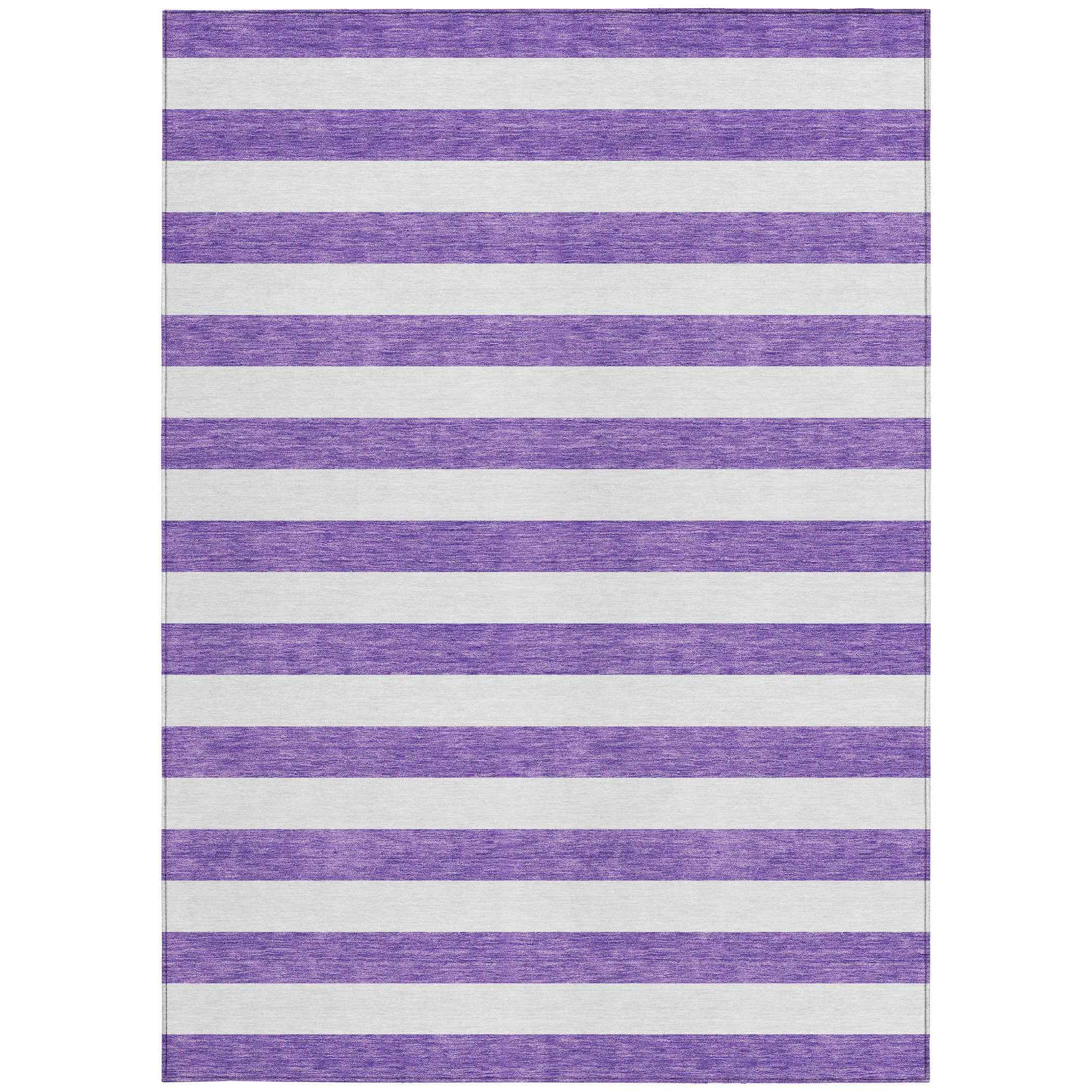 9' X 12' Purple and White Striped Washable Non Skid Indoor Outdoor Area Rug