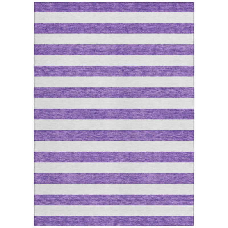 9' X 12' Purple and White Striped Washable Non Skid Indoor Outdoor Area Rug