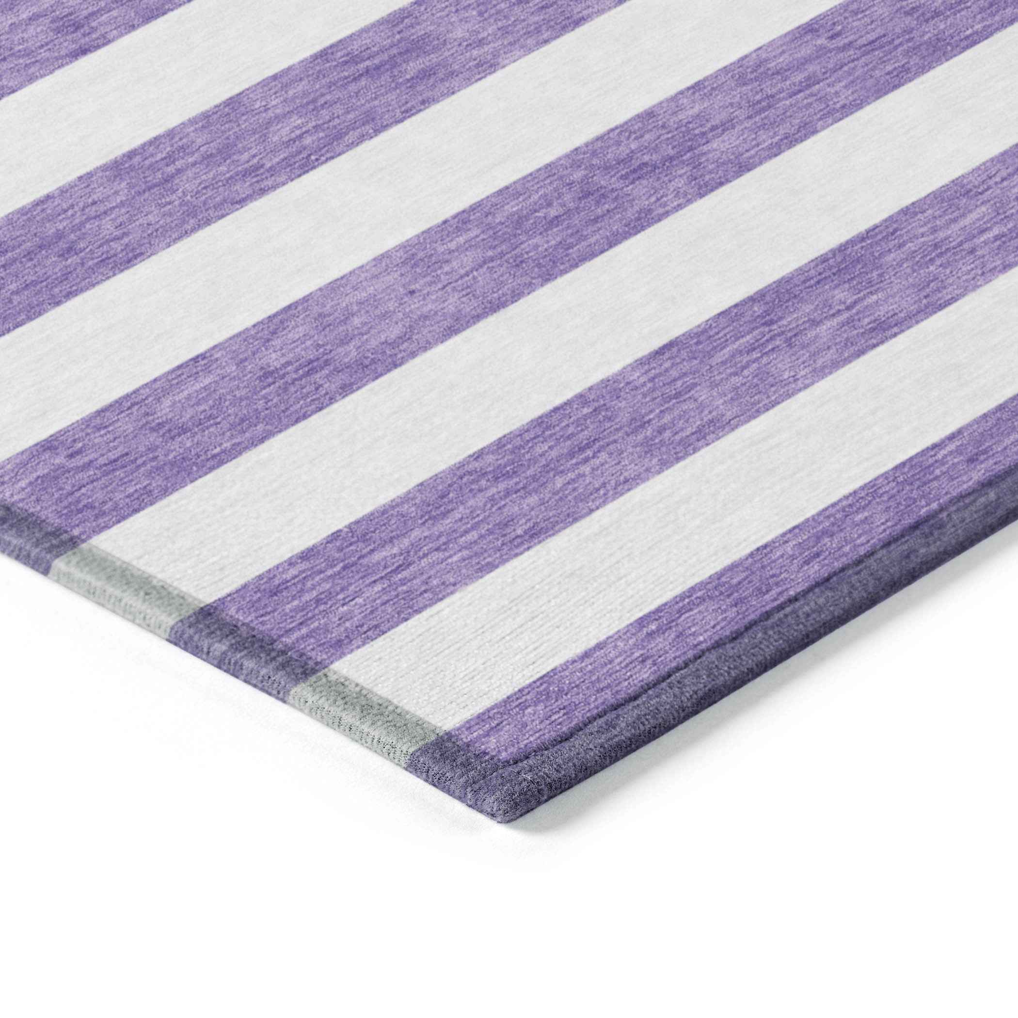 9' X 12' Purple and White Striped Washable Non Skid Indoor Outdoor Area Rug