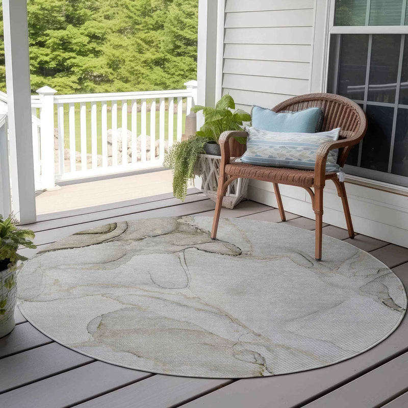 8' Round Beige and Ivory Round Abstract Washable Non Skid Indoor Outdoor Area Rug