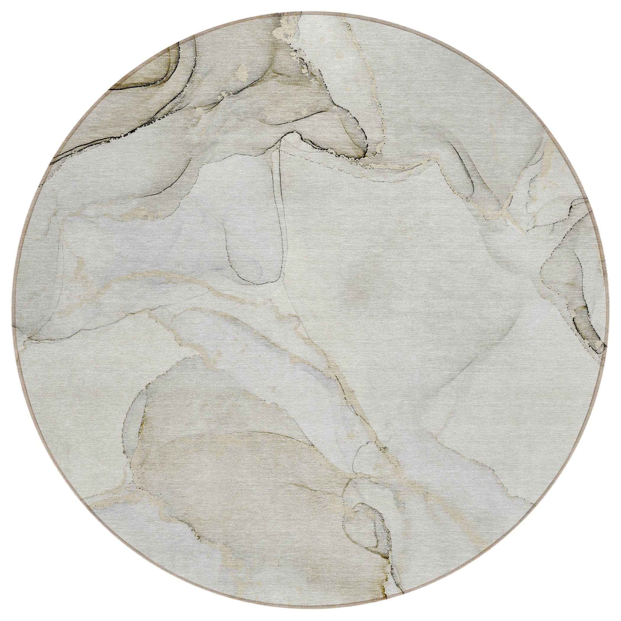 8' Round Beige and Ivory Round Abstract Washable Non Skid Indoor Outdoor Area Rug