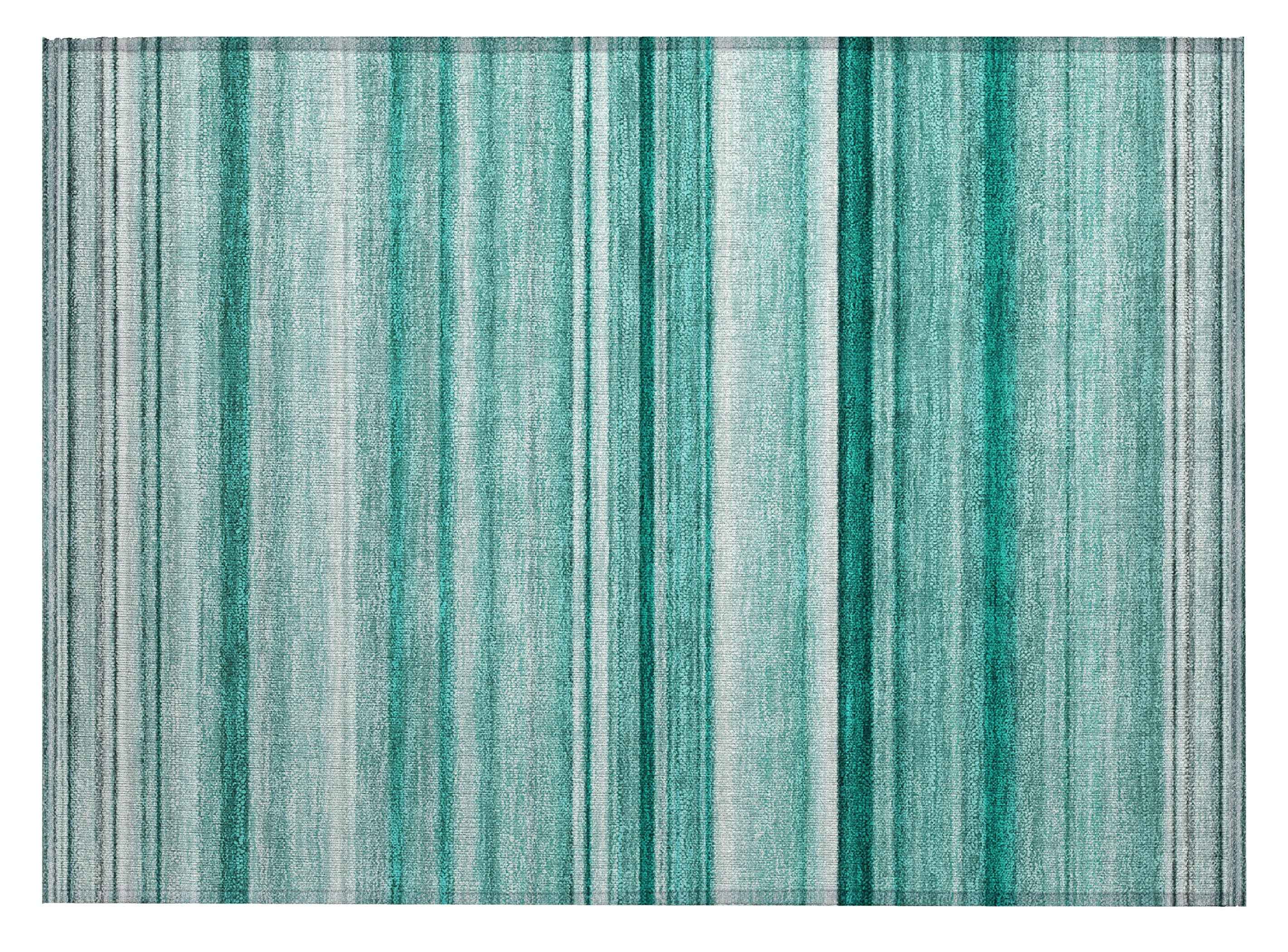 2' X 3' Aqua Striped Washable Indoor Outdoor Area Rug