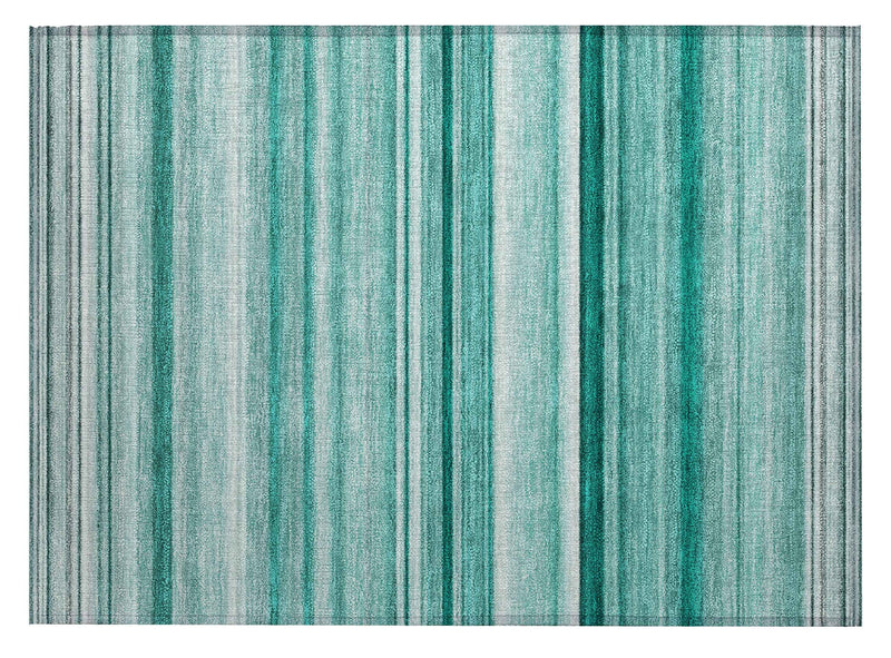 2' X 3' Aqua Striped Washable Indoor Outdoor Area Rug