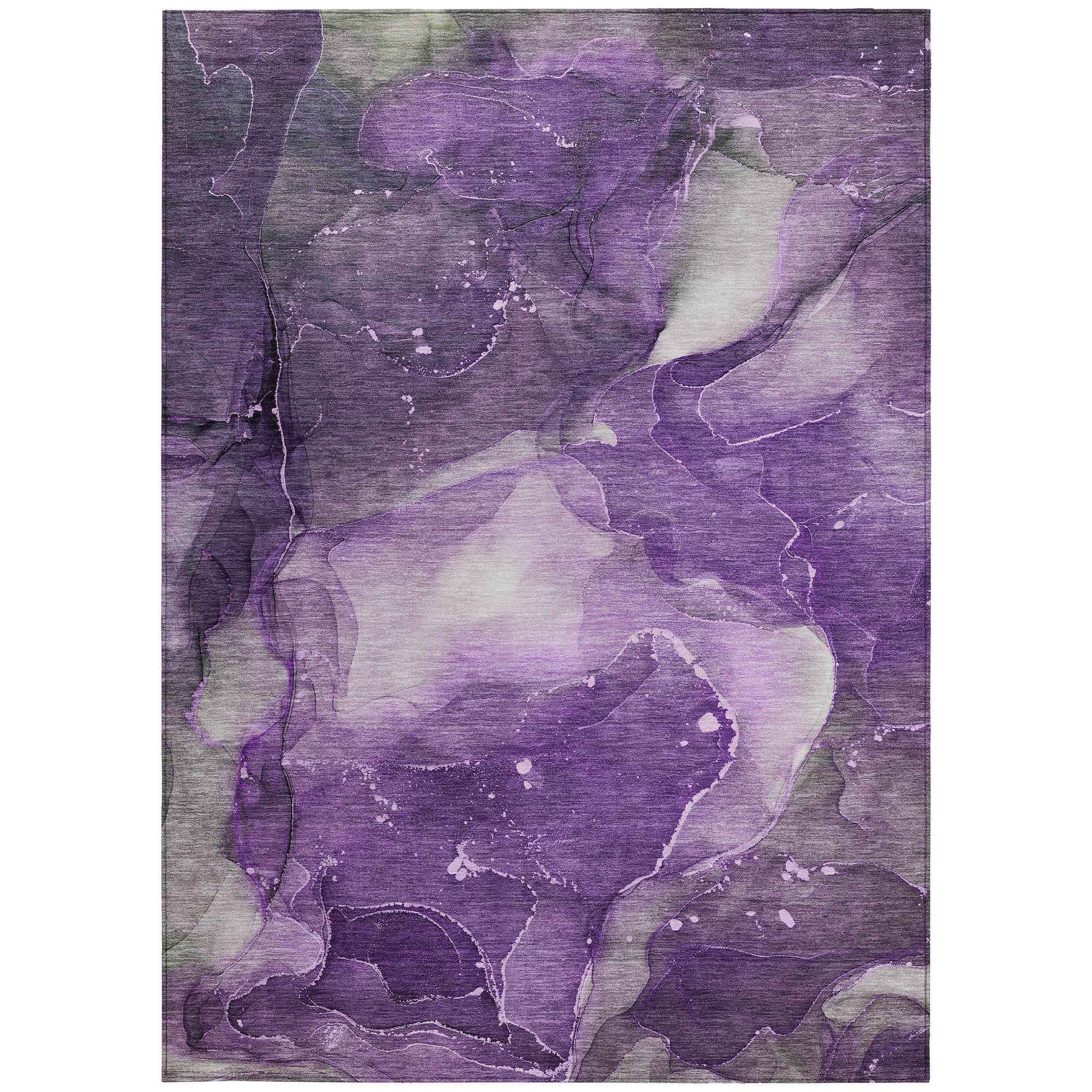 5' X 8' Purple Abstract Washable Non Skid Indoor Outdoor Area Rug