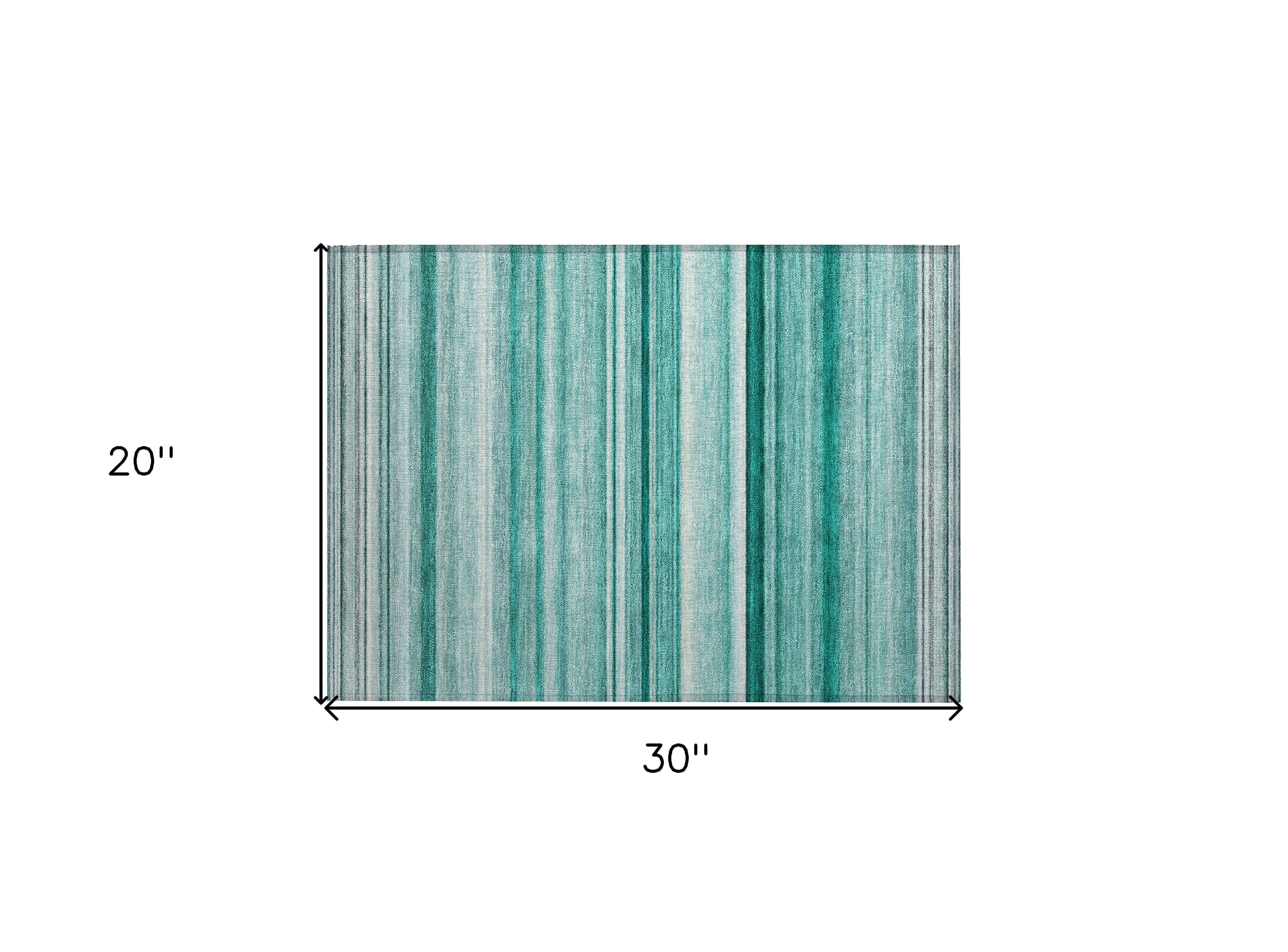 2' X 3' Aqua Striped Washable Indoor Outdoor Area Rug