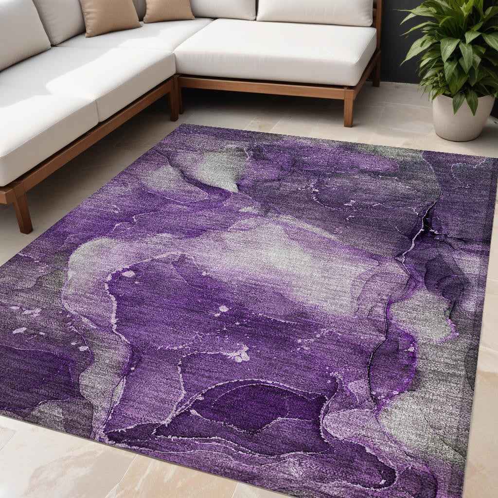 5' X 8' Purple Abstract Washable Non Skid Indoor Outdoor Area Rug