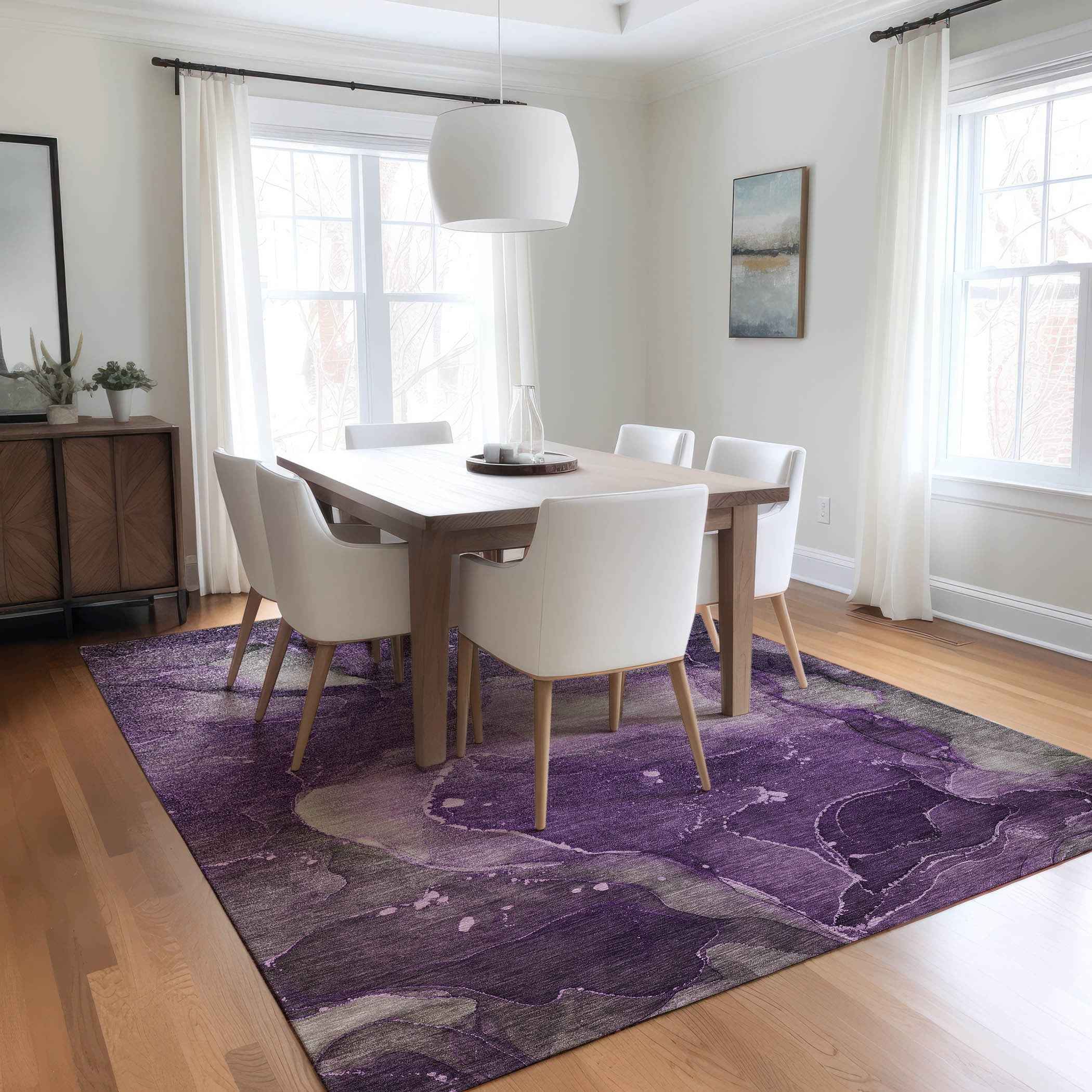 5' X 8' Purple Abstract Washable Non Skid Indoor Outdoor Area Rug