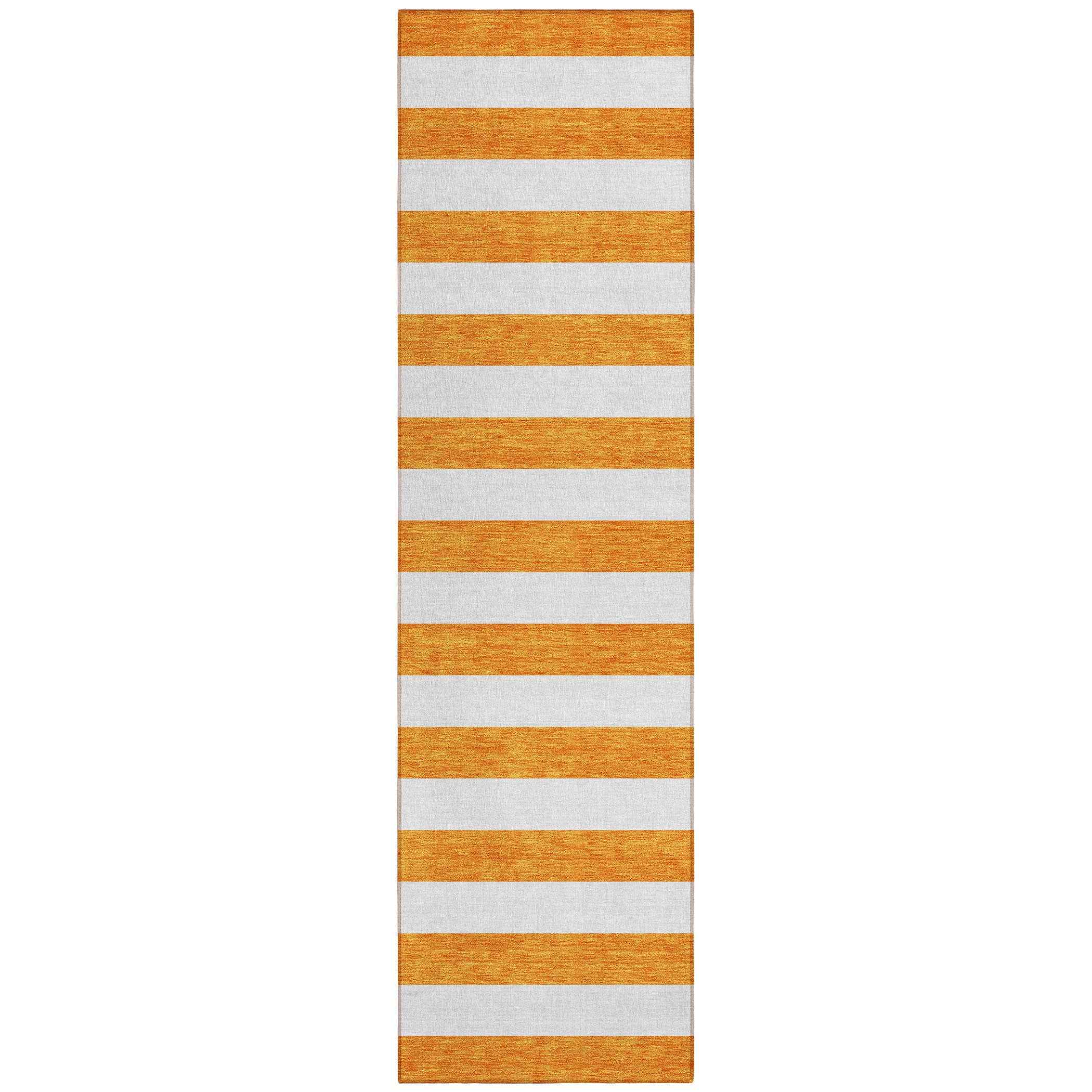 2' X 8' Orange and White Striped Washable Indoor Outdoor Runner Rug