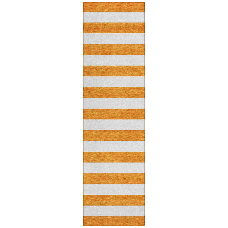 2' X 8' Orange and White Striped Washable Indoor Outdoor Runner Rug