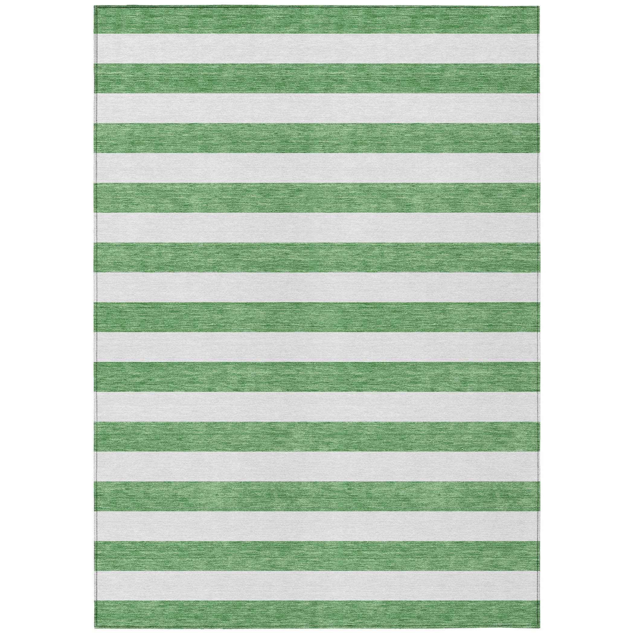 8' X 10' Green and White Striped Washable Indoor Outdoor Area Rug