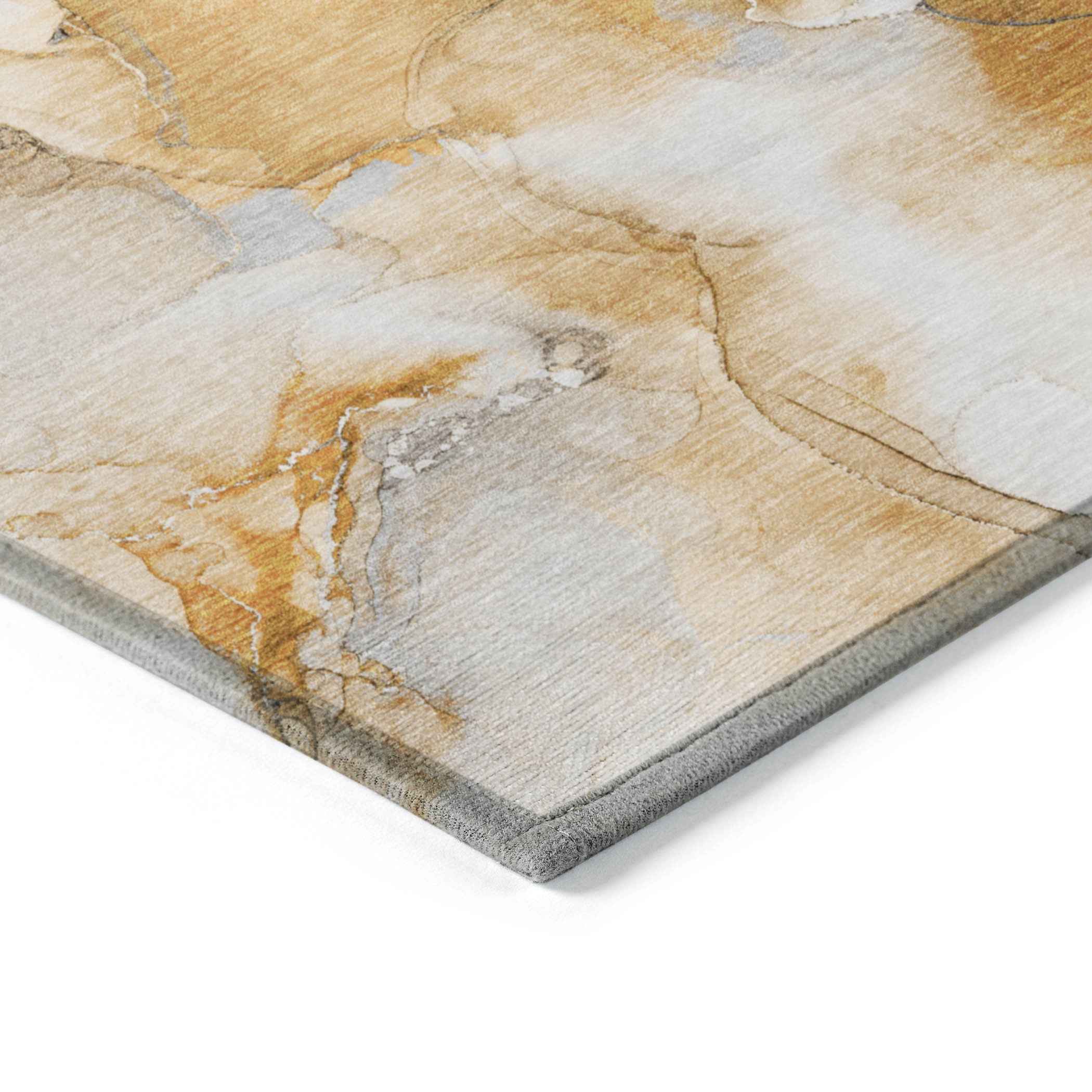 2' X 3' Orange and Ivory Abstract Washable Indoor Outdoor Area Rug