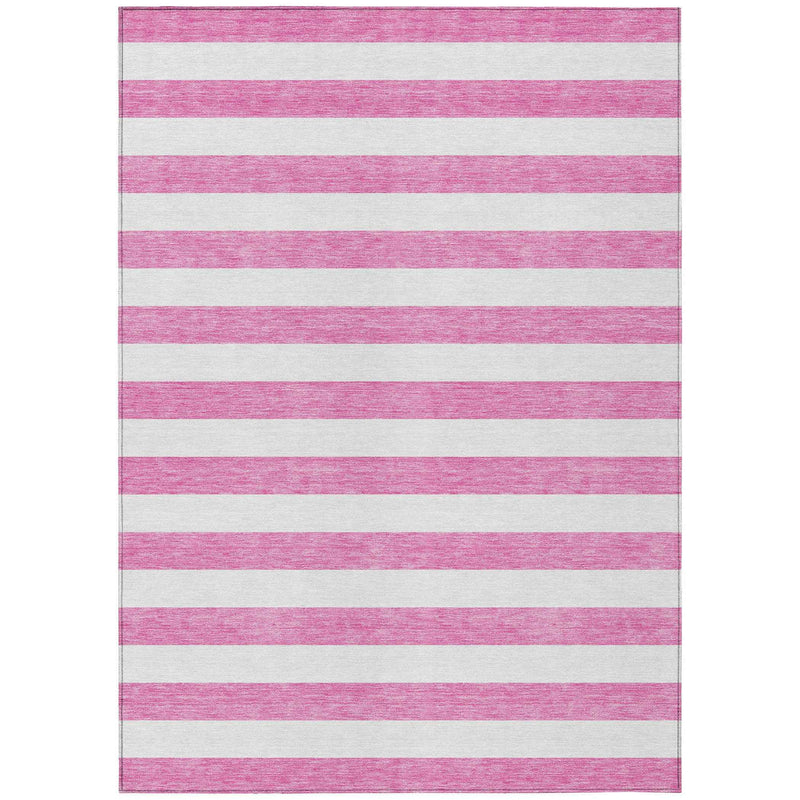 3' X 5' Pink and White Striped Washable Non Skid Indoor Outdoor Area Rug
