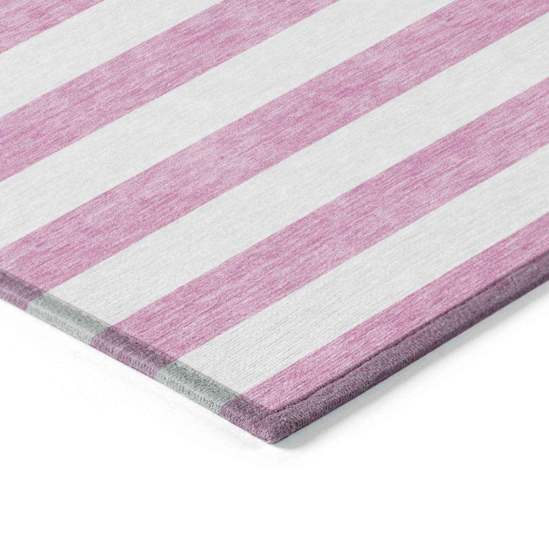 3' X 5' Pink and White Striped Washable Non Skid Indoor Outdoor Area Rug