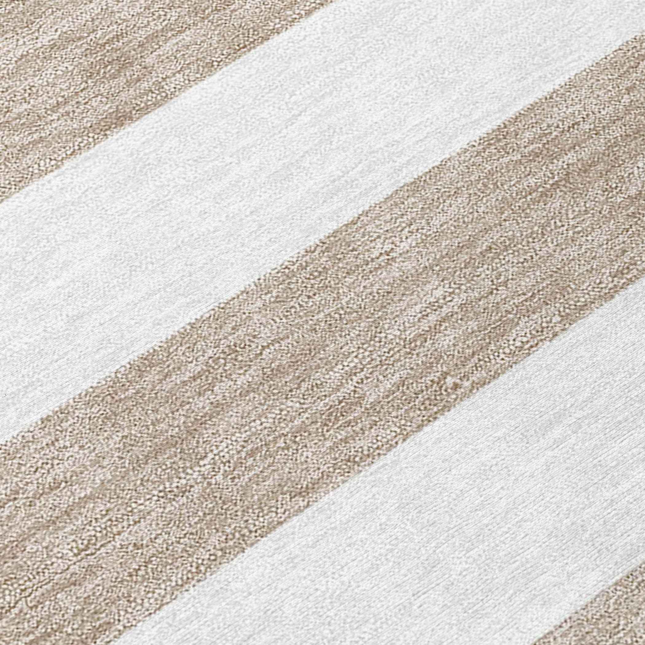 2' X 8' Taupe and White Striped Washable Indoor Outdoor Runner Rug
