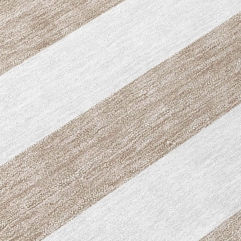 2' X 8' Taupe and White Striped Washable Indoor Outdoor Runner Rug
