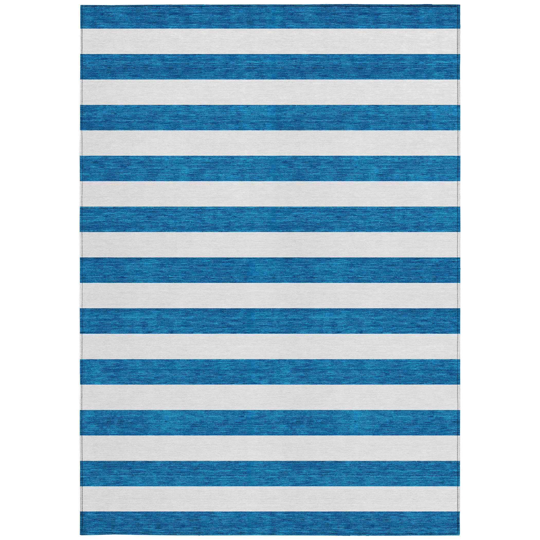9' X 12' Navy Blue Striped Washable Non Skid Indoor Outdoor Area Rug