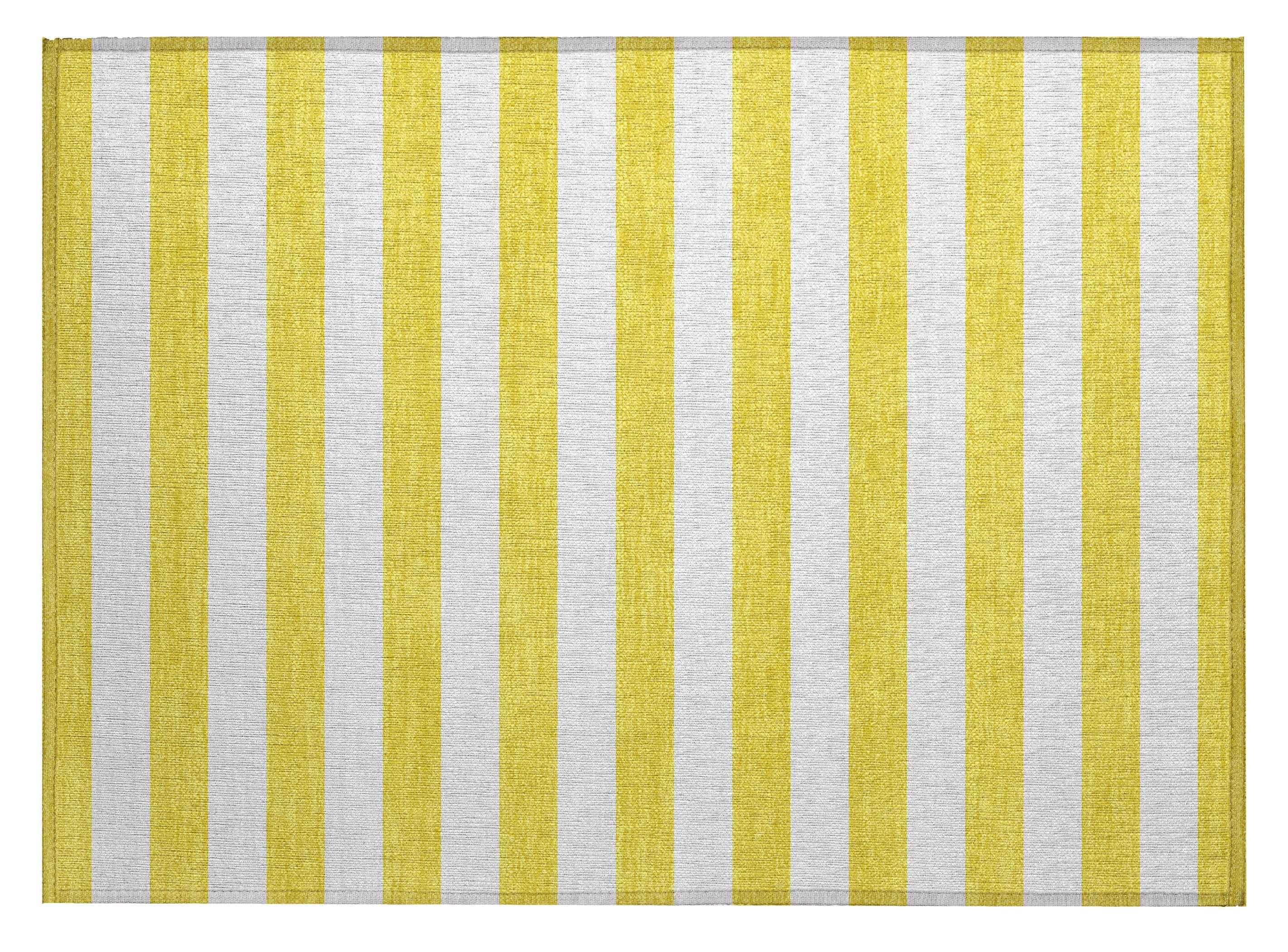 2' X 3' Yellow and White Striped Washable Indoor Outdoor Area Rug
