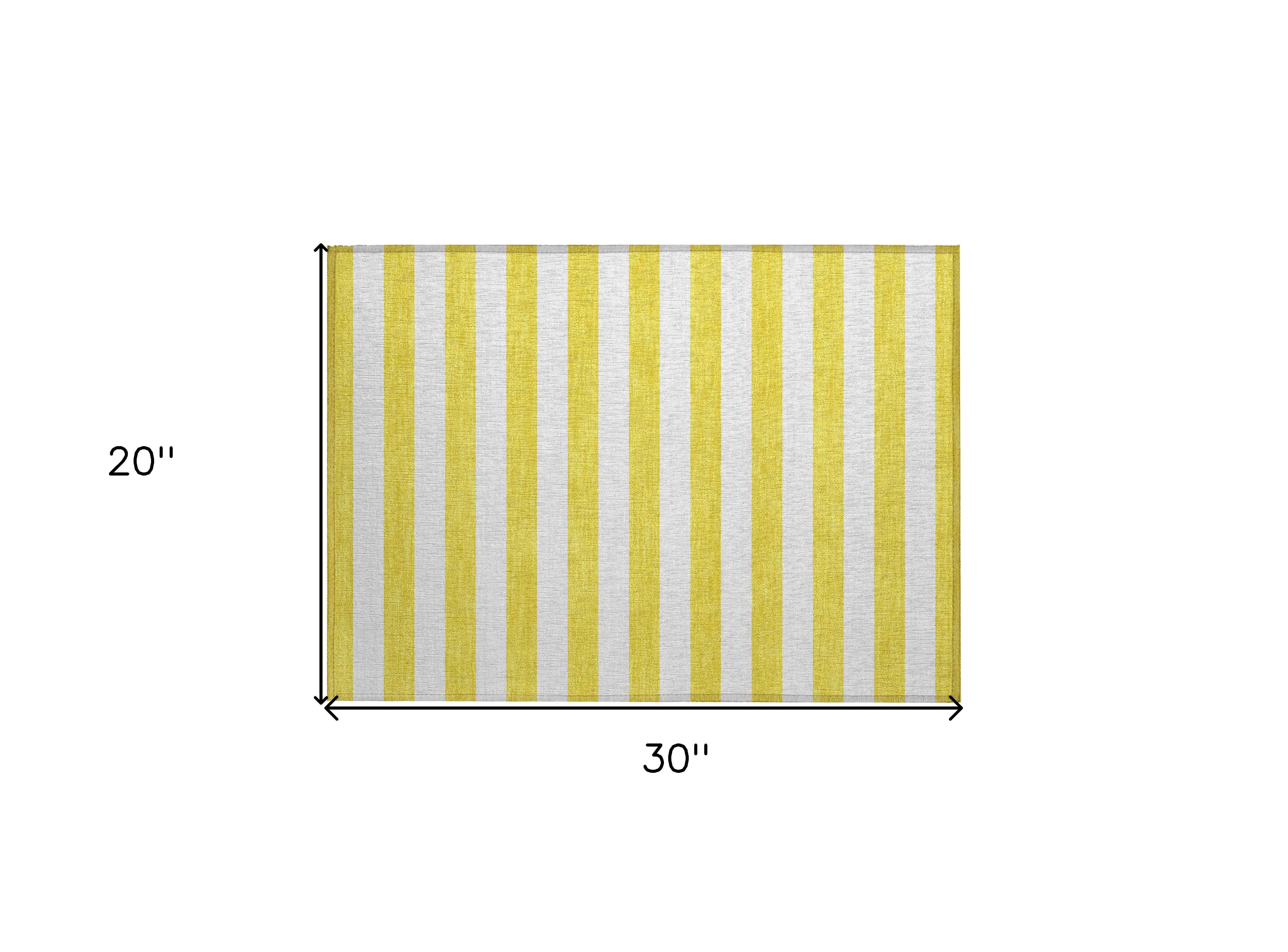 2' X 3' Yellow and White Striped Washable Indoor Outdoor Area Rug