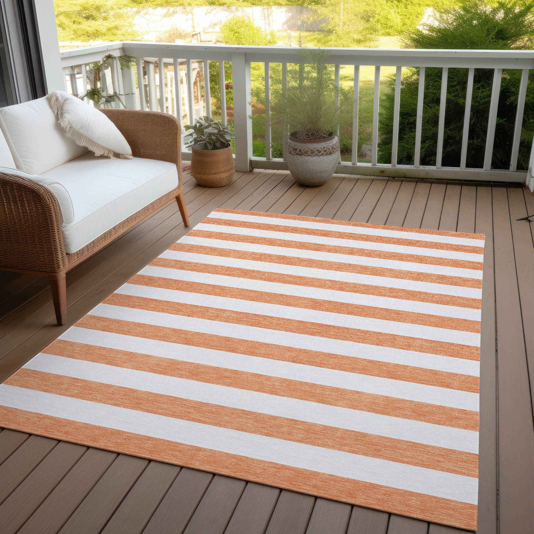 9' X 12' Salmon Striped Washable Non Skid Indoor Outdoor Area Rug