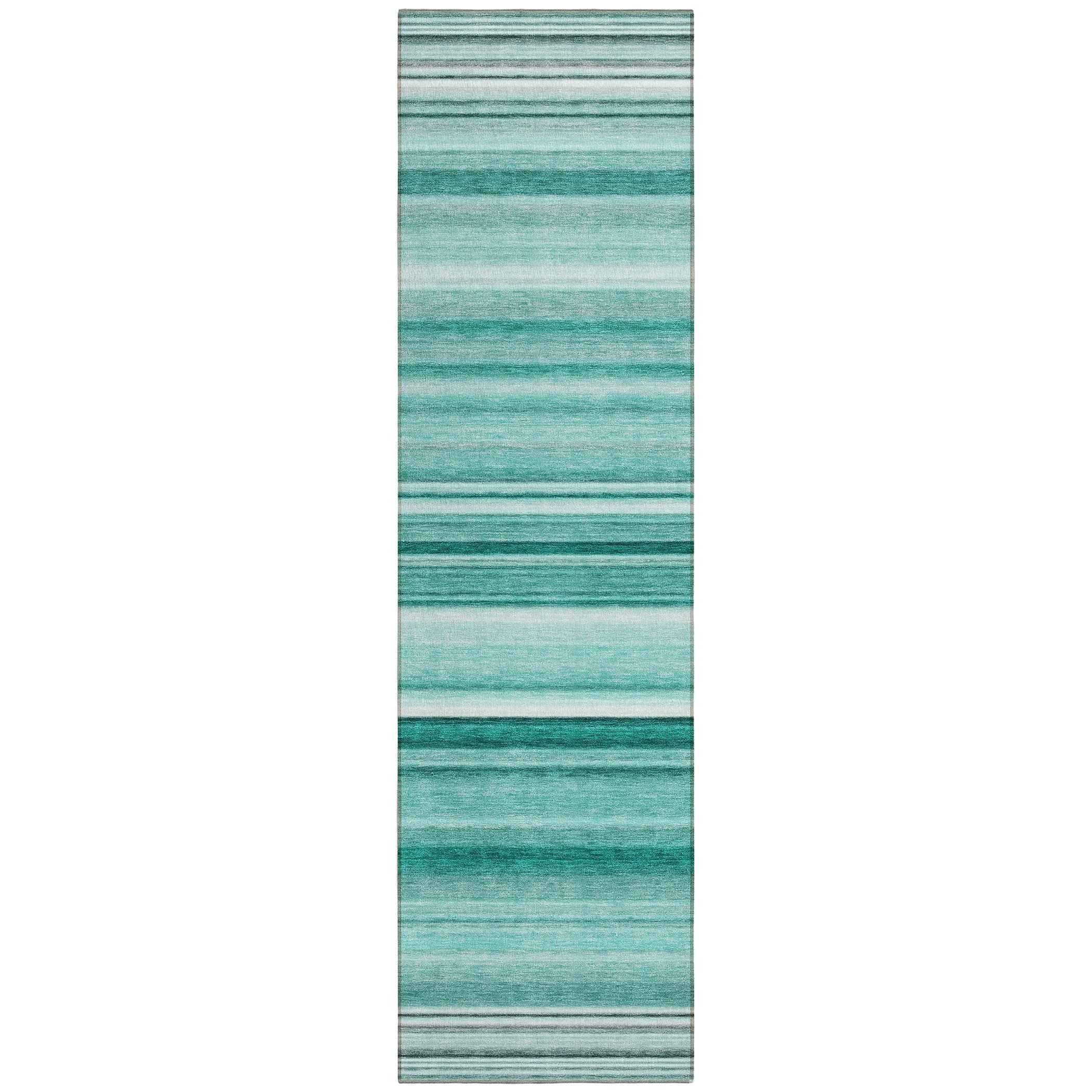 2' X 8' Aqua Striped Washable Indoor Outdoor Runner Rug