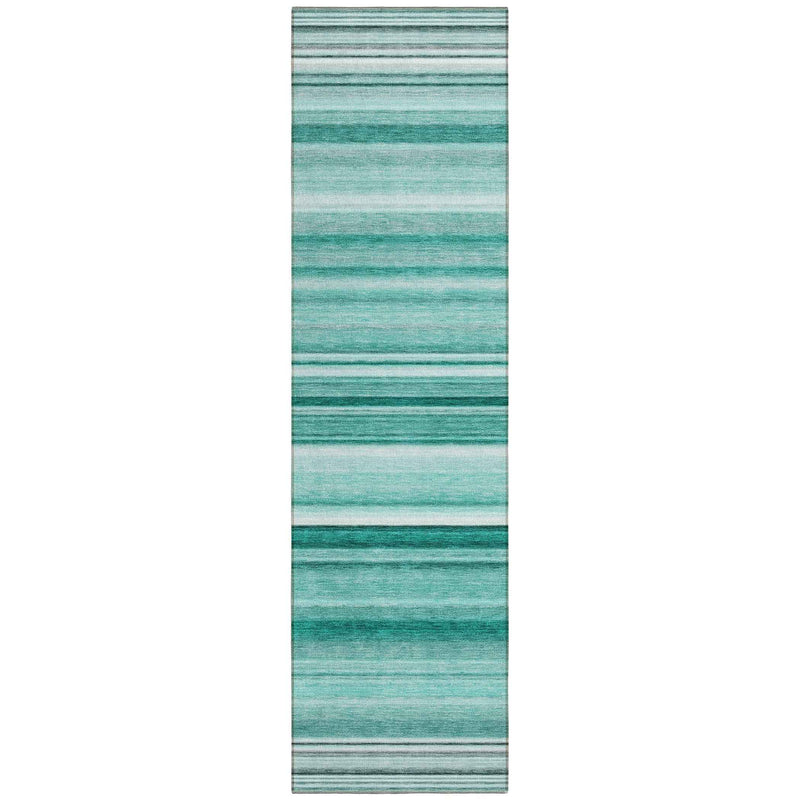 2' X 8' Aqua Striped Washable Indoor Outdoor Runner Rug