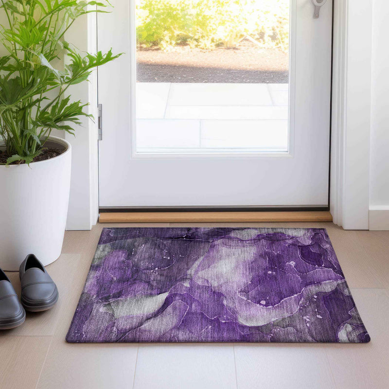 2' X 3' Purple Abstract Washable Non Skid Indoor Outdoor Area Rug