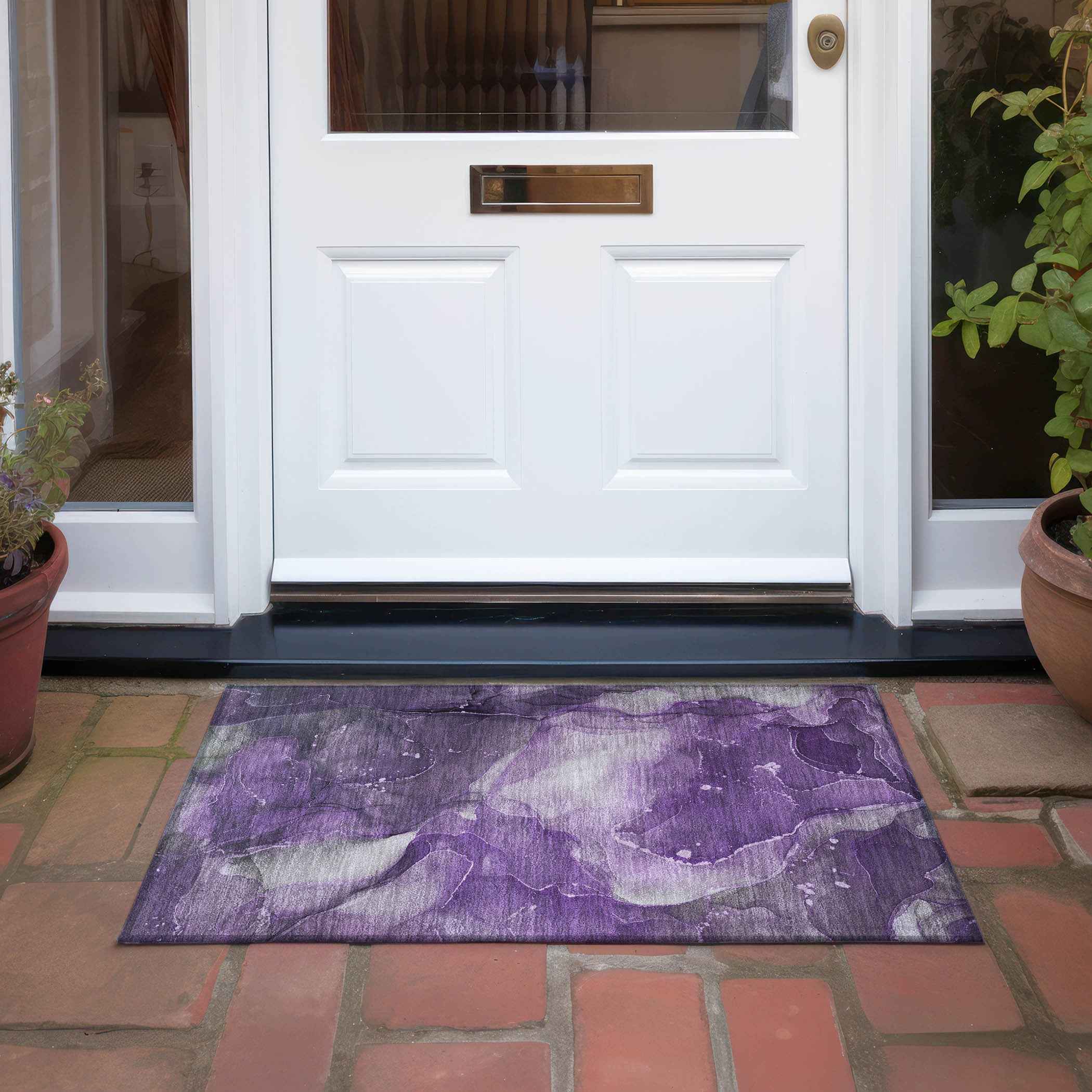 2' X 3' Purple Abstract Washable Non Skid Indoor Outdoor Area Rug
