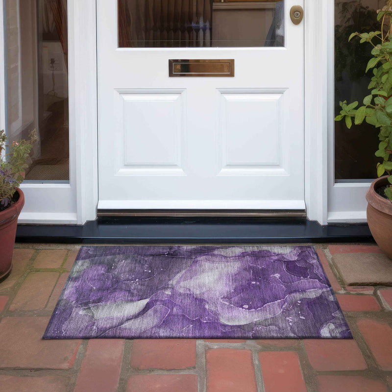 2' X 3' Purple Abstract Washable Non Skid Indoor Outdoor Area Rug