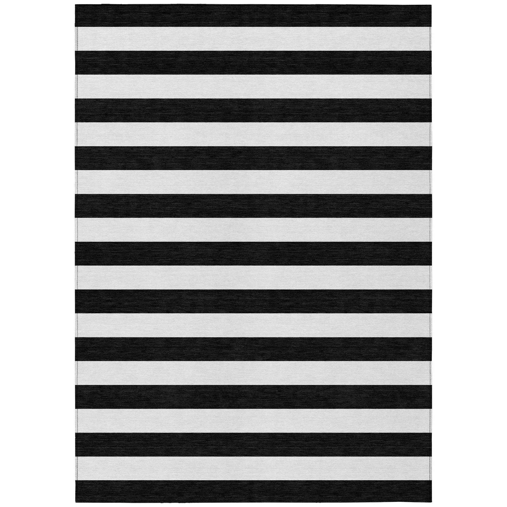 8' X 10' Black and White Striped Washable Non Skid Indoor Outdoor Area Rug
