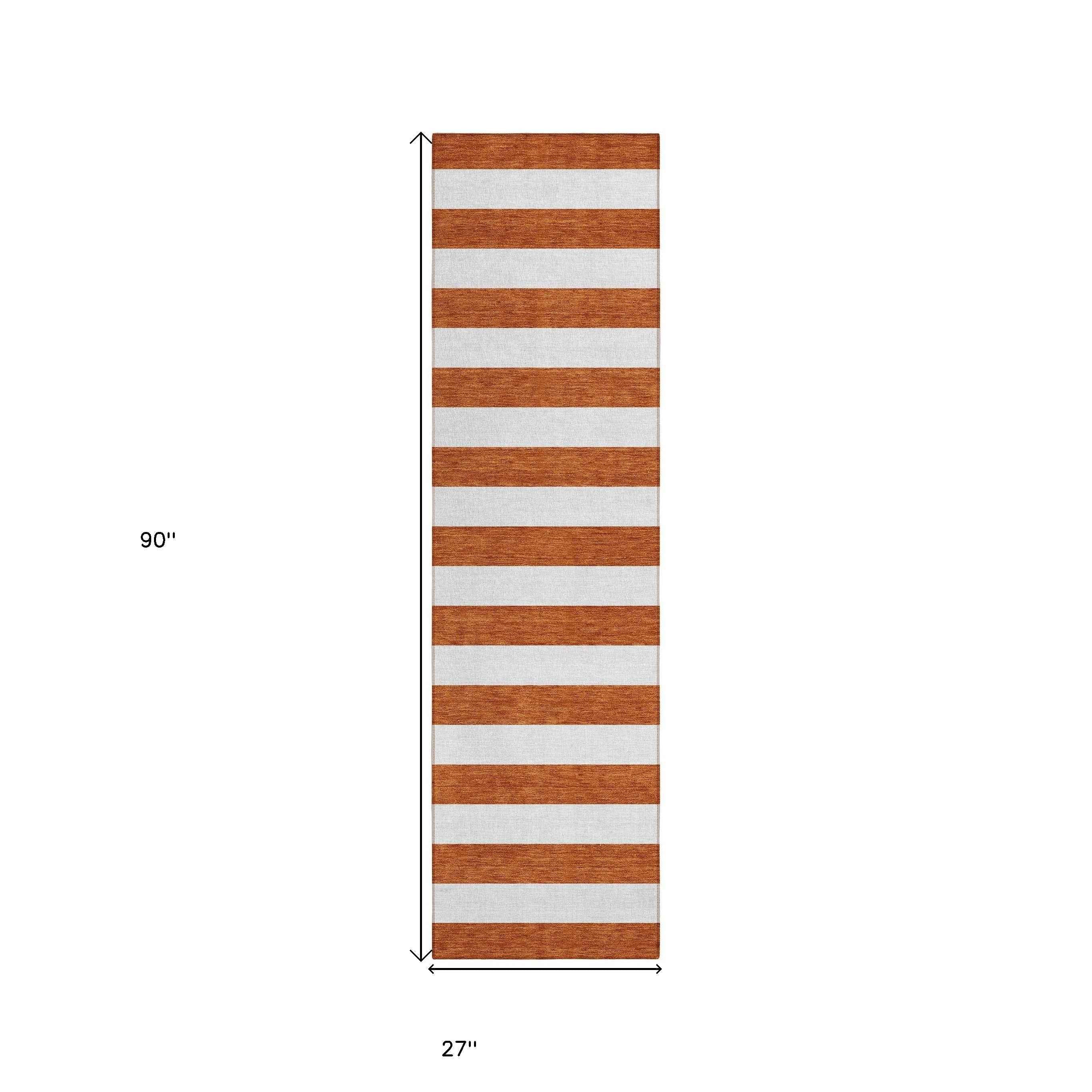 8' Runner Orange Striped Washable Non Skid Indoor Outdoor Runner Rug