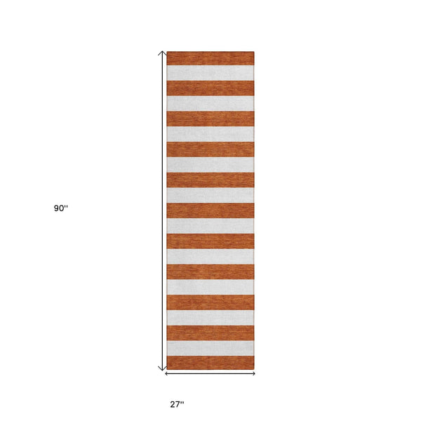 8' Runner Orange Striped Washable Non Skid Indoor Outdoor Runner Rug