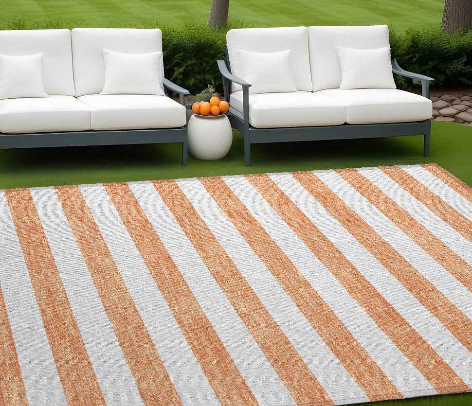 10' X 14' Salmon Striped Washable Non Skid Indoor Outdoor Area Rug