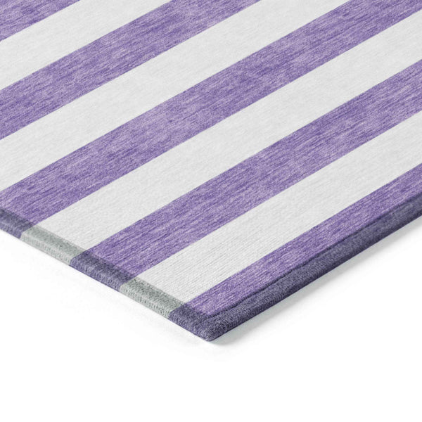 2' X 3' Purple and White Striped Washable Non Skid Indoor Outdoor Area Rug