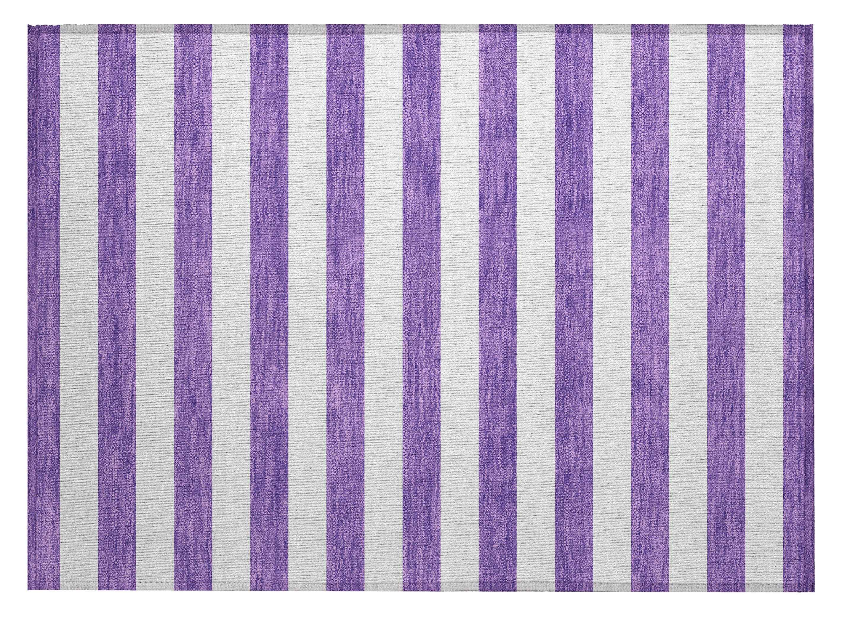 2' X 3' Purple and White Striped Washable Non Skid Indoor Outdoor Area Rug