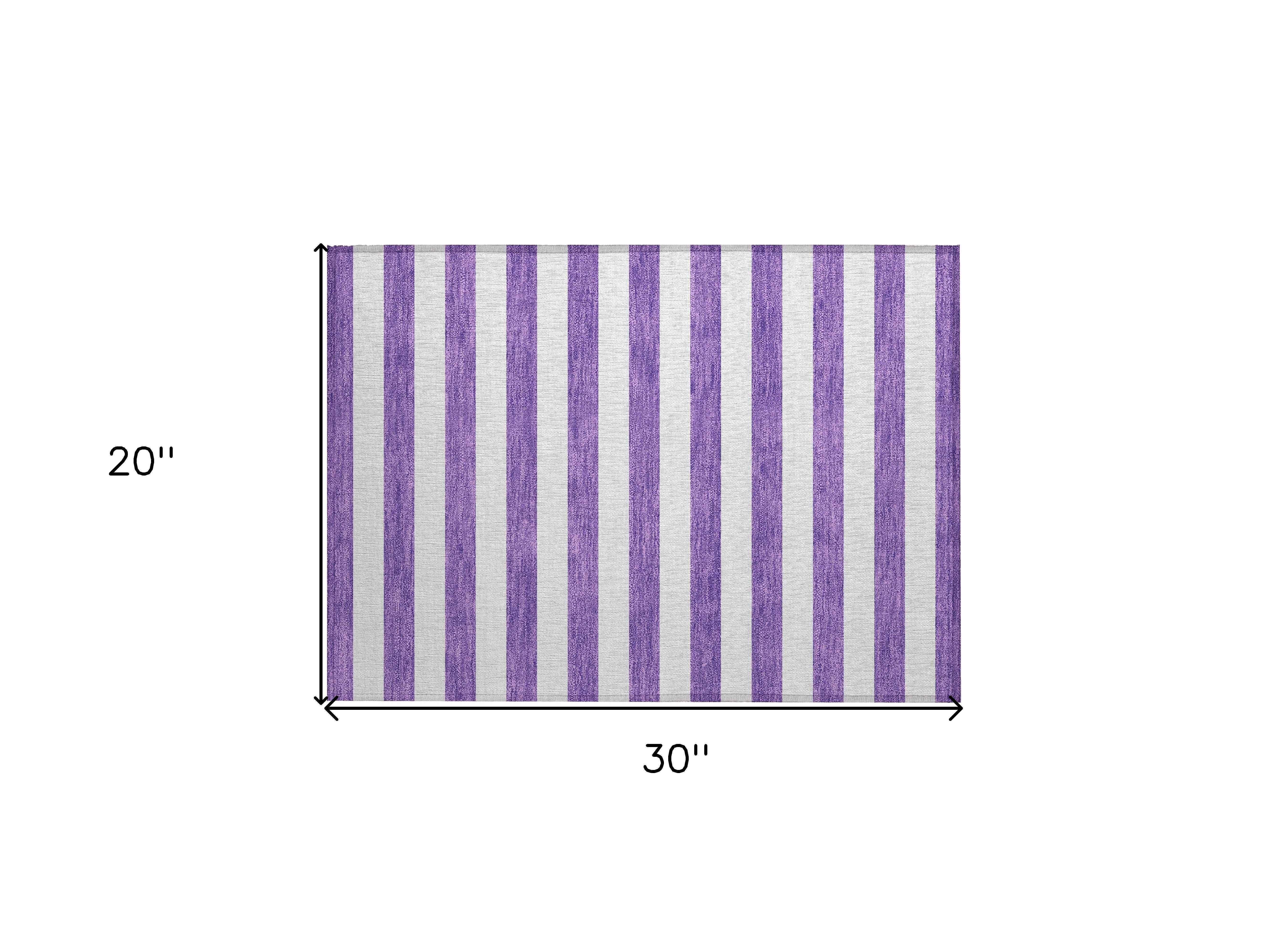 2' X 3' Purple and White Striped Washable Non Skid Indoor Outdoor Area Rug