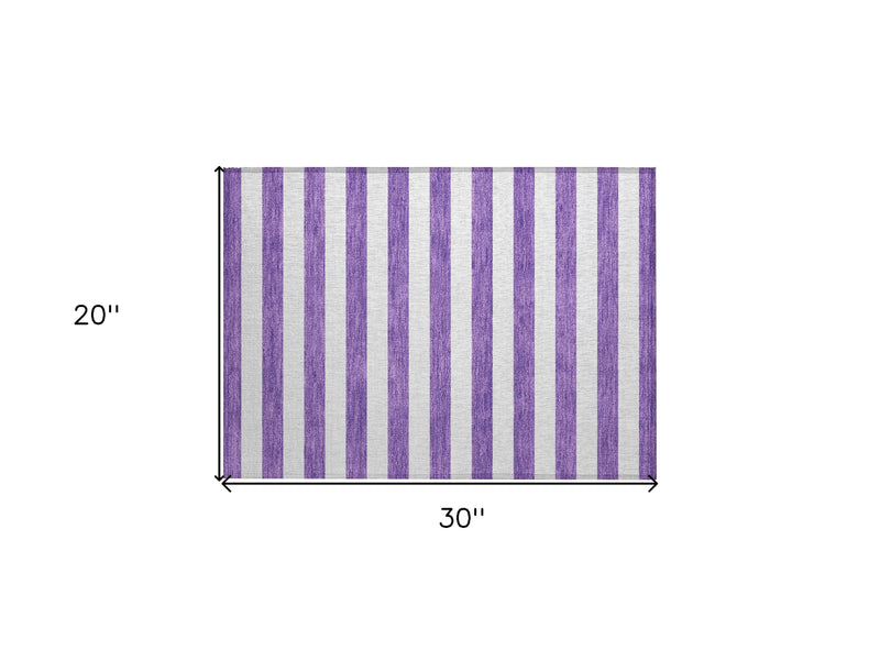 2' X 3' Purple and White Striped Washable Non Skid Indoor Outdoor Area Rug