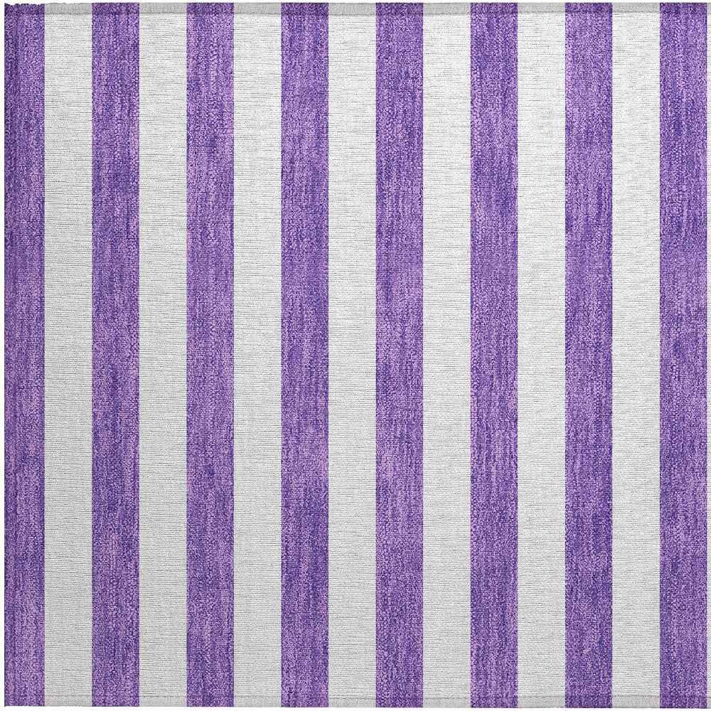 2' X 3' Purple and White Striped Washable Non Skid Indoor Outdoor Area Rug