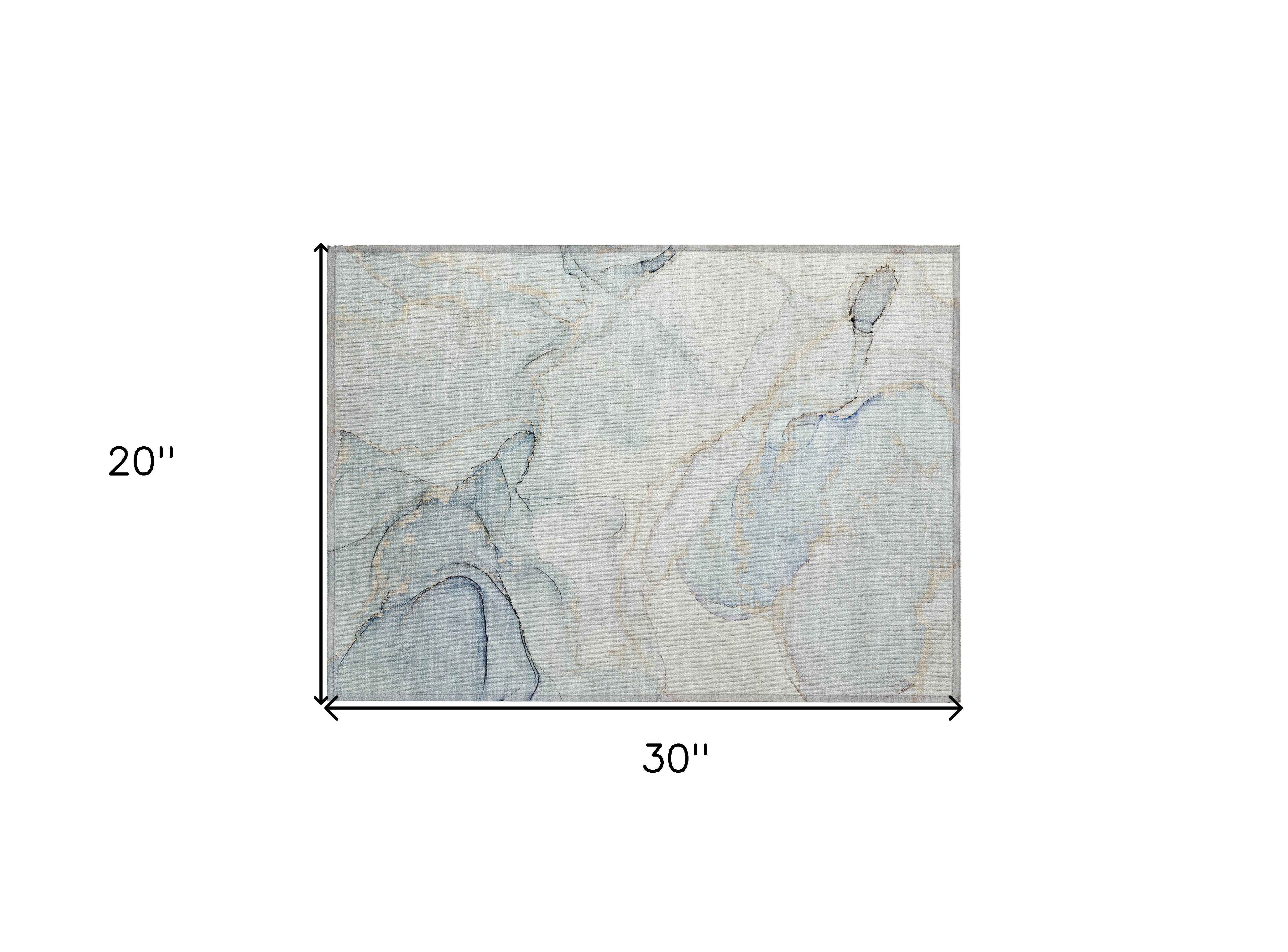 2' X 3' Beige and Blue Abstract Washable Non Skid Indoor Outdoor Area Rug