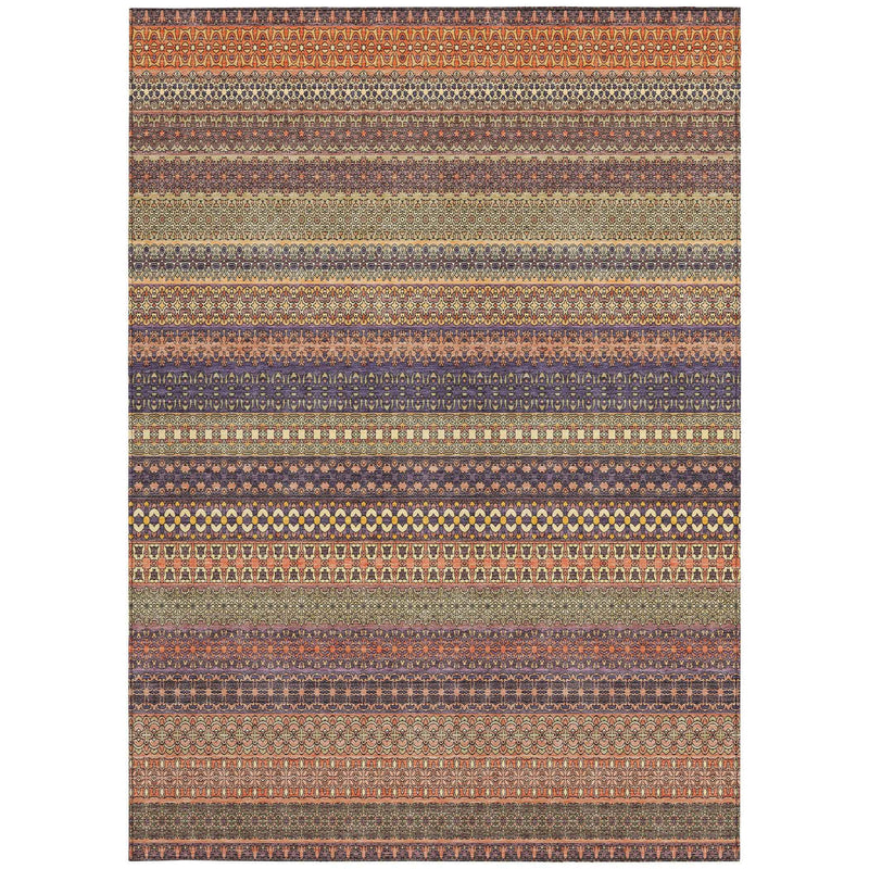 5' X 8' Orange Striped Washable Non Skid Indoor Outdoor Area Rug