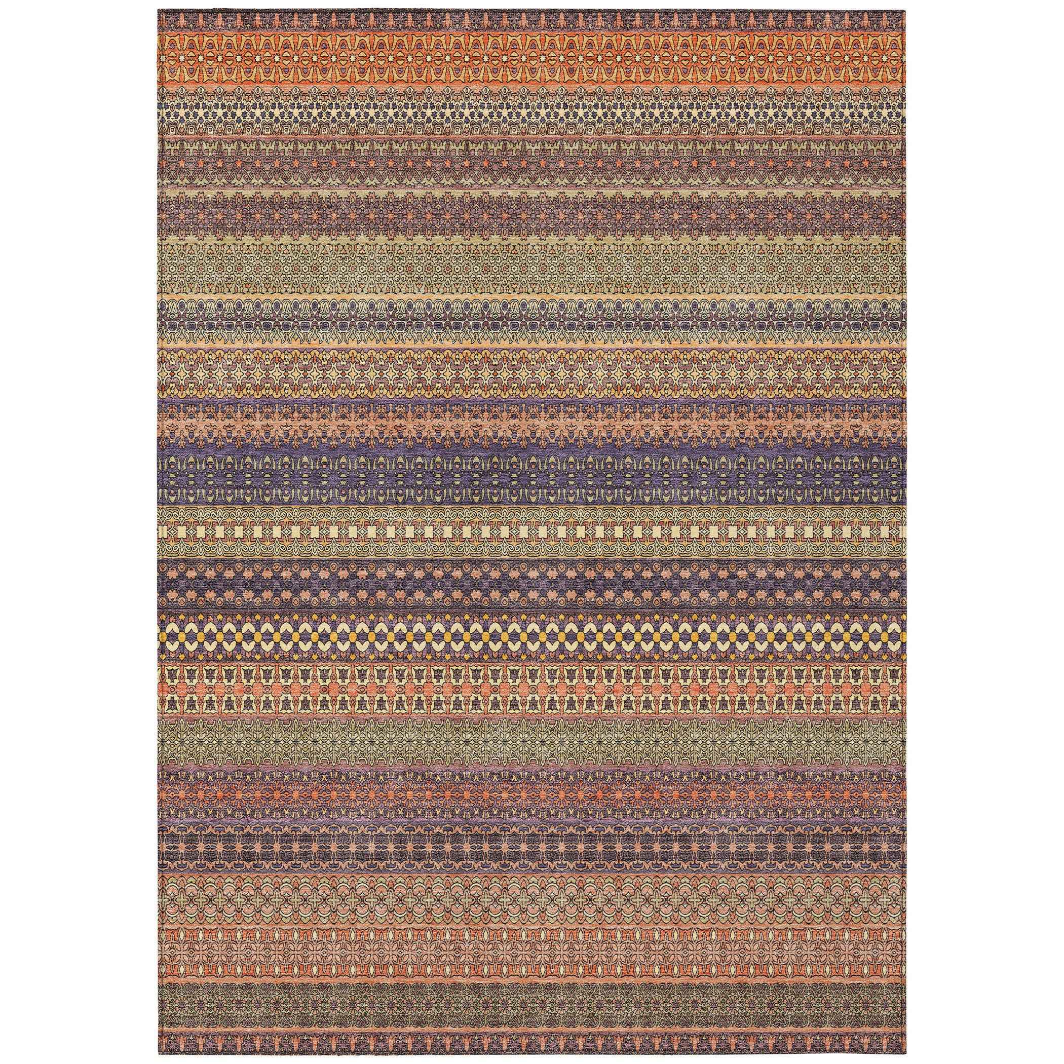 5' X 8' Orange Striped Washable Non Skid Indoor Outdoor Area Rug