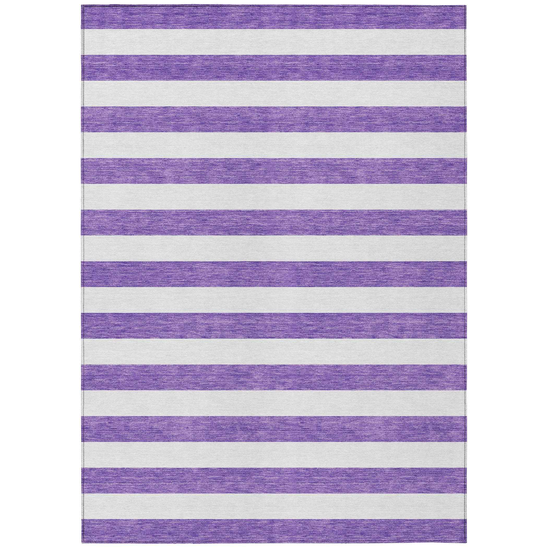 10' X 14' Purple and White Striped Washable Non Skid Indoor Outdoor Area Rug