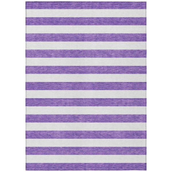 10' X 14' Purple and White Striped Washable Non Skid Indoor Outdoor Area Rug