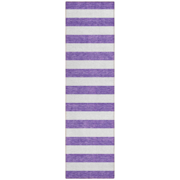 8' Runner Purple and White Striped Washable Non Skid Indoor Outdoor Runner Rug