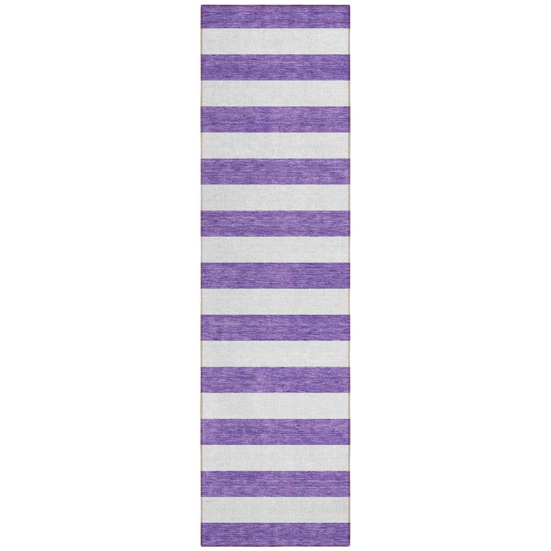 8' Runner Purple and White Striped Washable Non Skid Indoor Outdoor Runner Rug