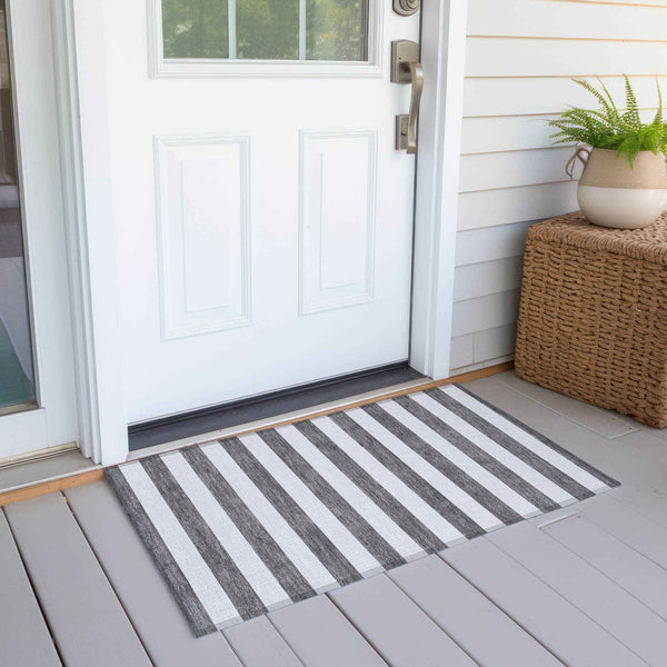 2' X 3' Charcoal Striped Washable Non Skid Indoor Outdoor Area Rug