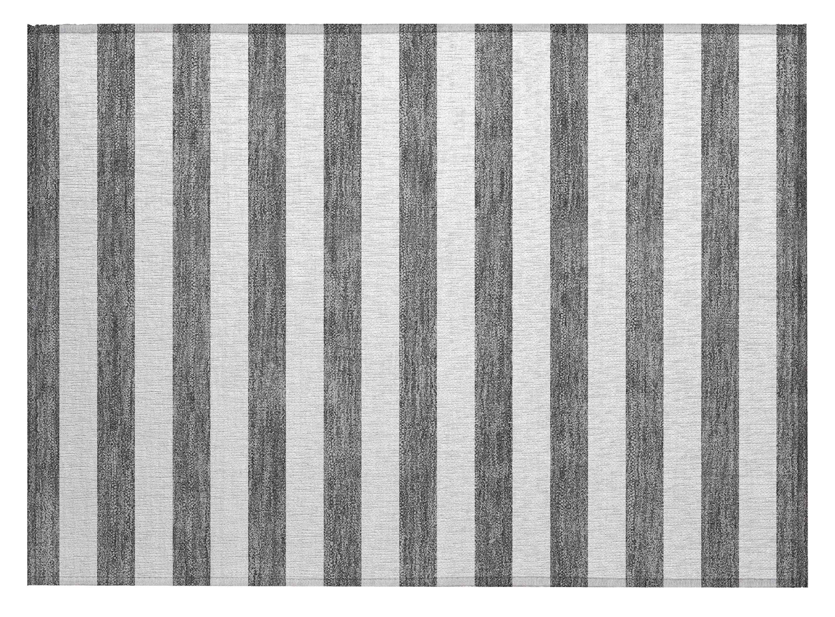 2' X 3' Charcoal Striped Washable Non Skid Indoor Outdoor Area Rug