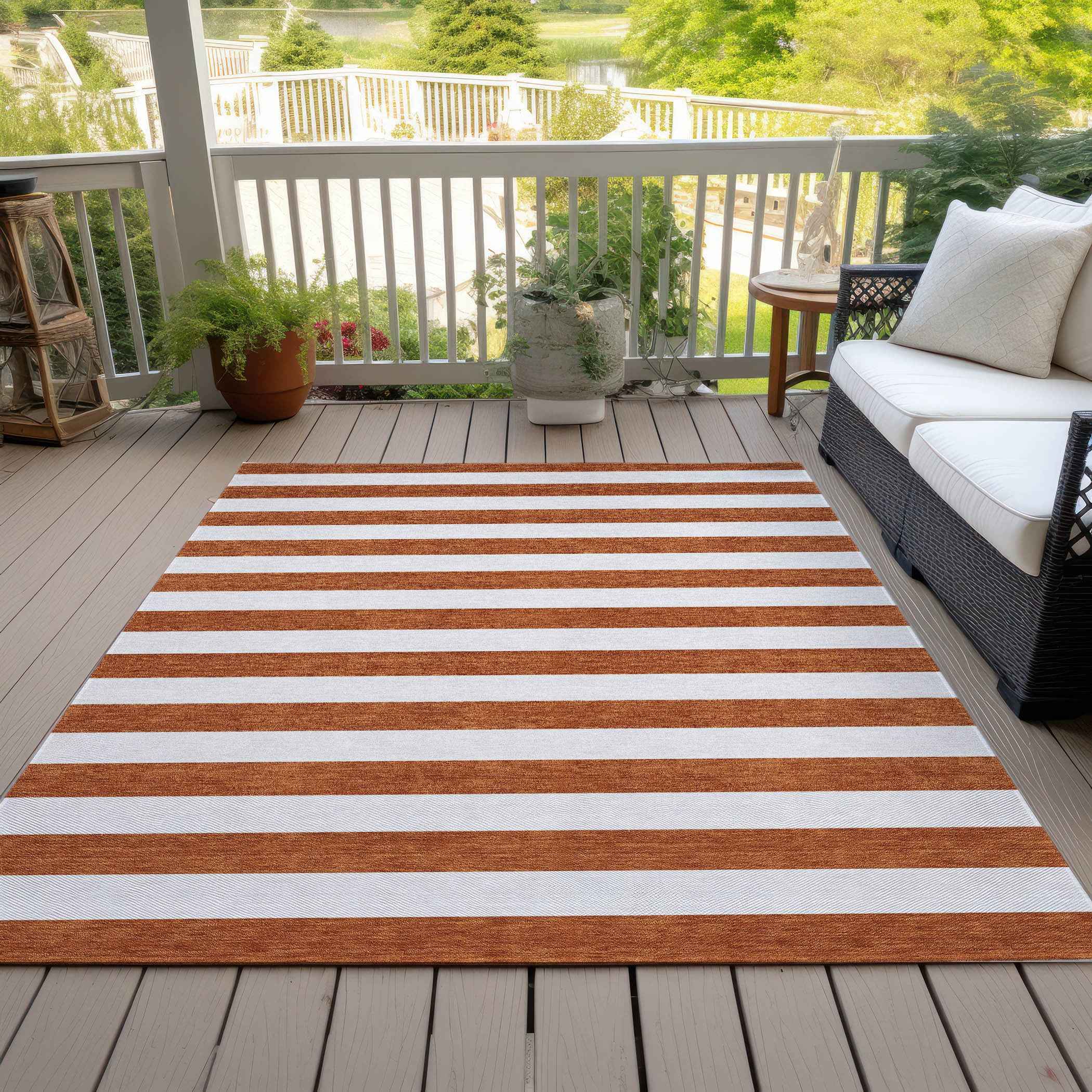 5' X 8' Orange Striped Washable Non Skid Indoor Outdoor Area Rug