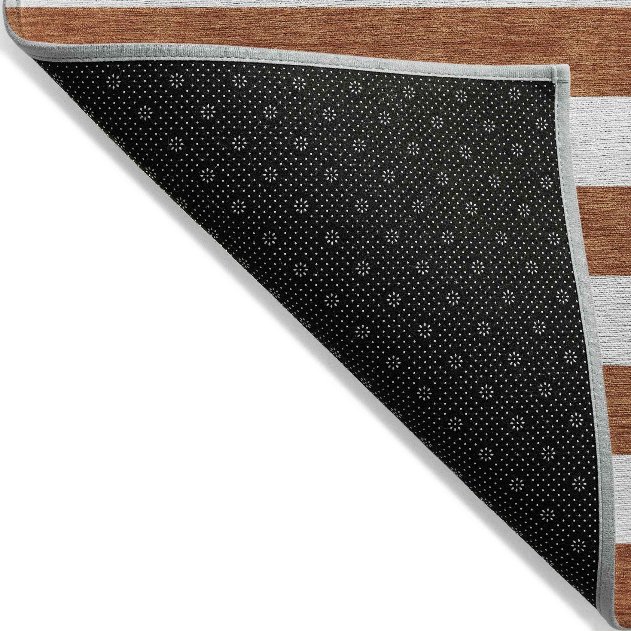 5' X 8' Orange Striped Washable Non Skid Indoor Outdoor Area Rug