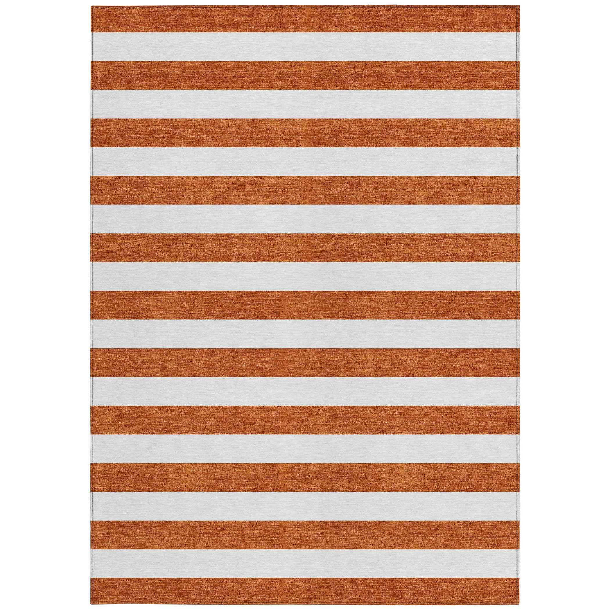 5' X 8' Orange Striped Washable Non Skid Indoor Outdoor Area Rug