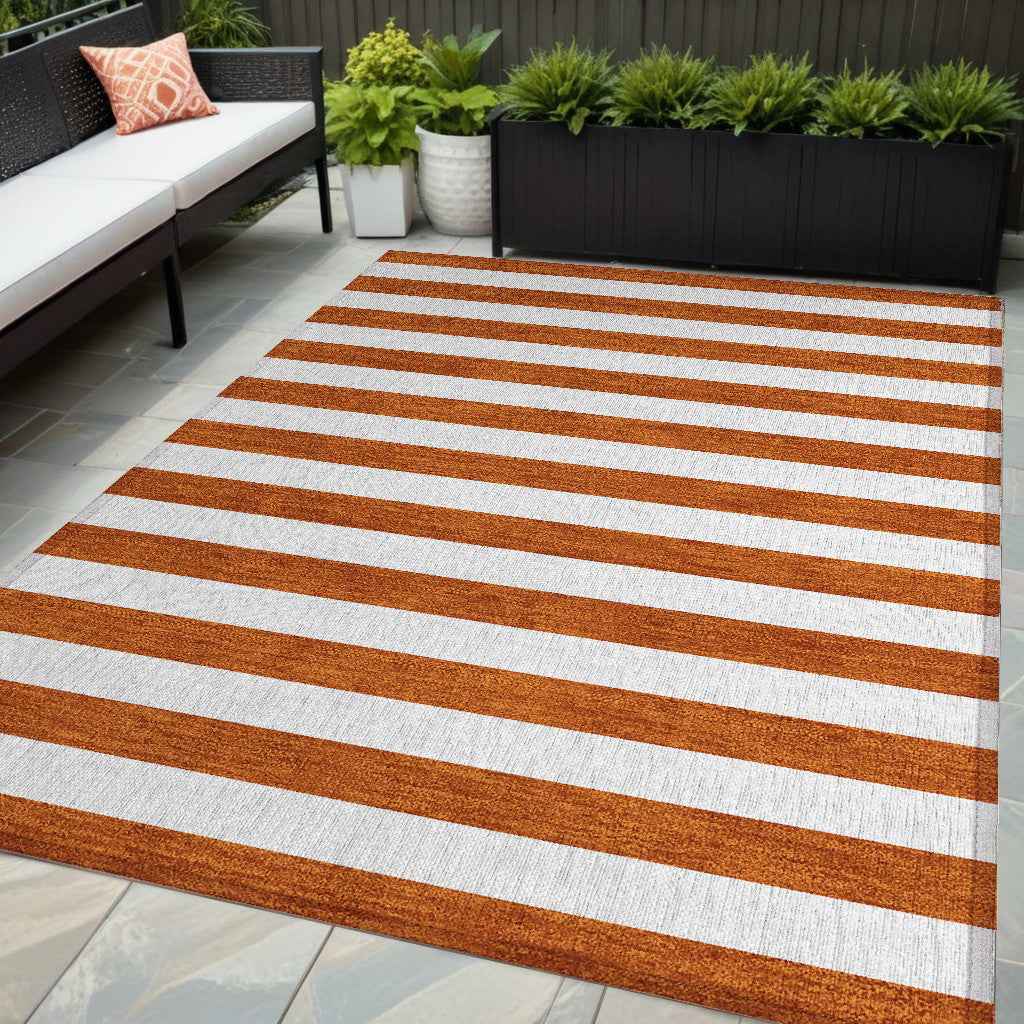 5' X 8' Orange Striped Washable Non Skid Indoor Outdoor Area Rug